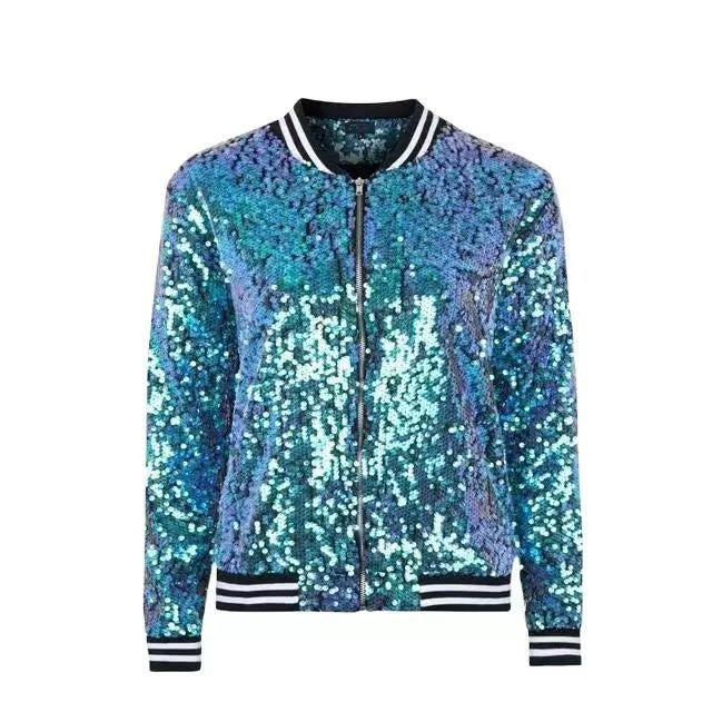 Fashion Colorblock Sequins Short Casual Jacket-Women's Outerwear 2023-Zishirts