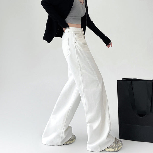 White Retro High Waist Wide Leg Jeans-Womens 2024 March-Zishirts