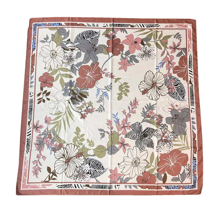 110cm Twill Floral Print Silk Scarf-Scarves & Wraps-Zishirts