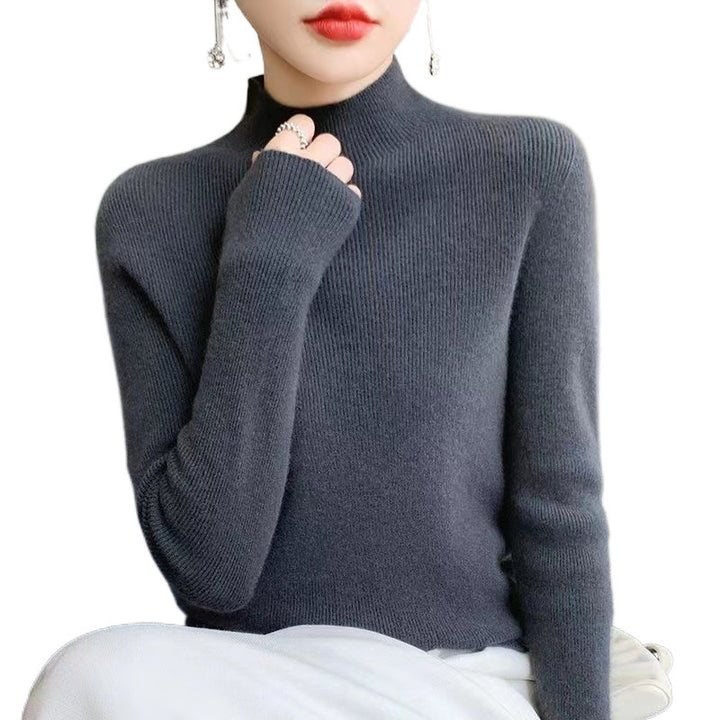 Warm Long Sleeves Knitted Half Turtleneck Women's Base Shirt-Sweaters-Zishirts