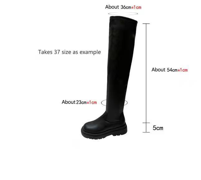 Thick Sole Knee High Boots For Women Chunky Heel Black Long Boots Leather Knight Boots Fashion Winter Shoes-4-Zishirts