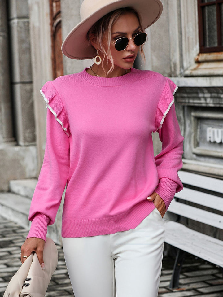 Solid Color Round Neck Pullover Fashion Sweater-Sweaters-Zishirts