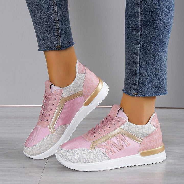 Women's Fashion Casual Printing Lace Up Round Toe Color Matching Running Shoes-Womens Footwear-Zishirts