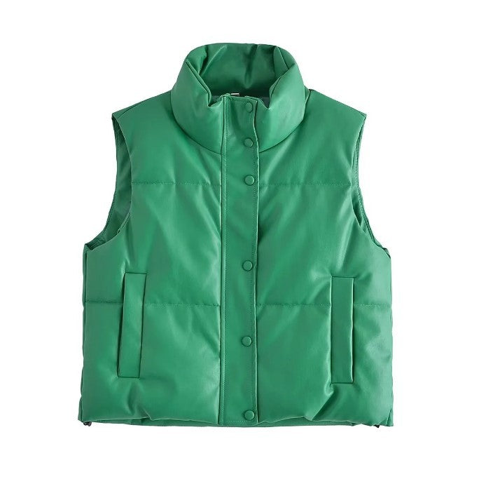 Polyester Cotton-padded Jacket Vest Sleeveless Stand Collar Vest Top-Women's Outerwear 2023-Zishirts