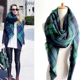 Green Plaid Neutral Acrylic Scarf-Scarves & Wraps-Zishirts