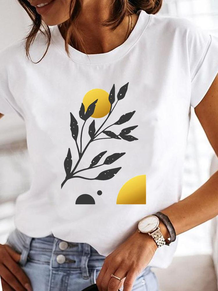 Crew Neck Casual Printed T-shirt For Women-Women's Outerwear 2023-Zishirts