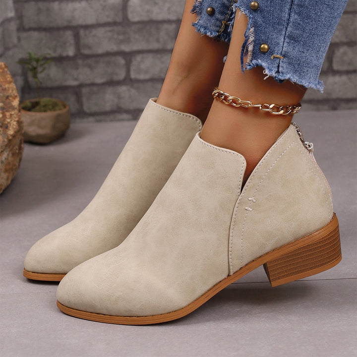 Chunky Heel Pointed Toe Ankle Boots With V-cut Design Fashion Fall Winter Short Boots For Women Shoes-Womens Footwear-Zishirts