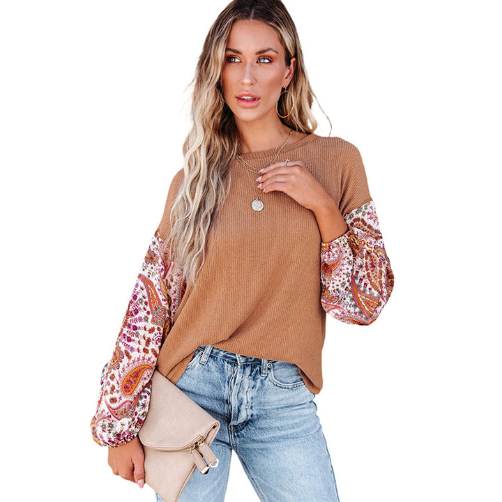 Women's Long Sleeve Printed Round Neck Pullover Loose Top-Blouses & Shirts-Zishirts