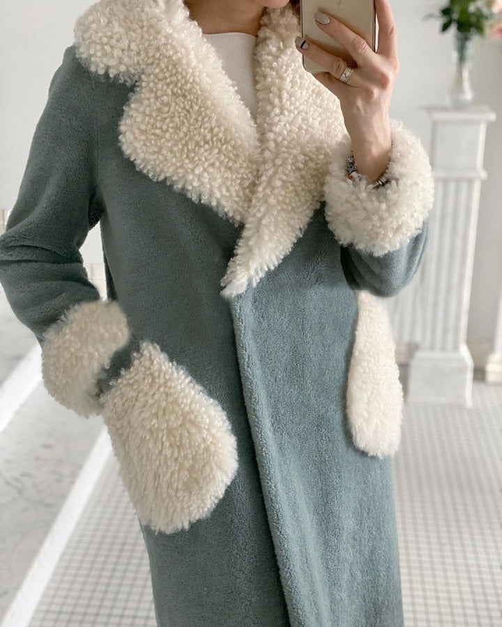 Lamb Wool Long Lapel Pocket Jacket Simple Women's Clothing-Jackets-Zishirts