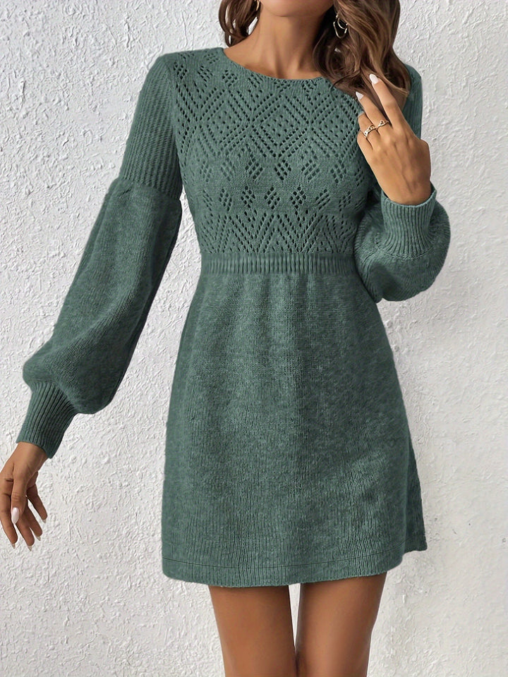 Women's Solid Color Skinny Knit Sweater Long Sleeve Dress-Lady Dresses-Zishirts