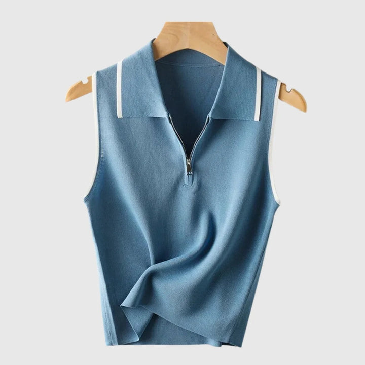 Casual Sweater Collar Size Women's Ice Silk French Style Vest Sleeveless-Womens 2024 March-Zishirts