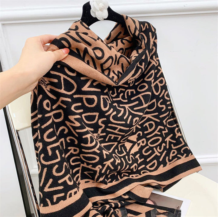 Letter Cashmere Scarf Women's Fashion Versatile Elegant Shawl-Scarves & Wraps-Zishirts