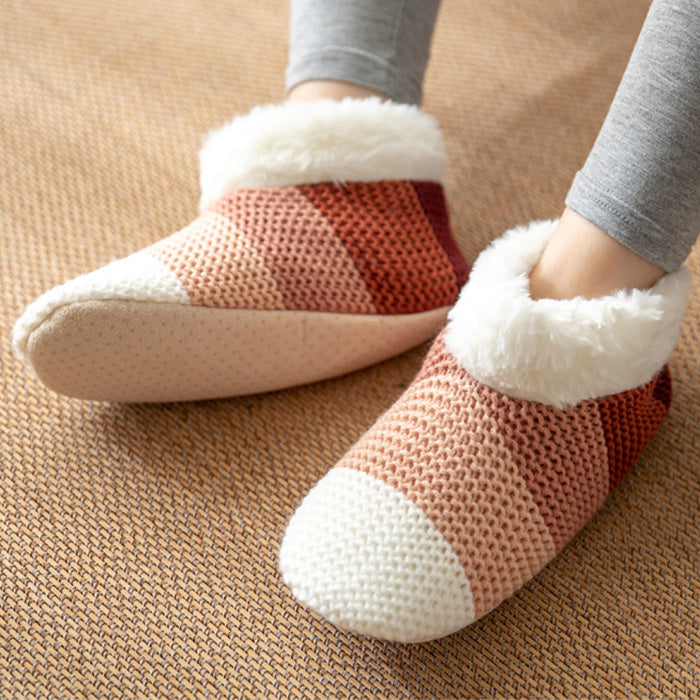 Women's Color-matching Knitted Plush Floor Socks Home Indoor Warm Non-slip Carpet Socks Winter Fashion-Womens Footwear-Zishirts