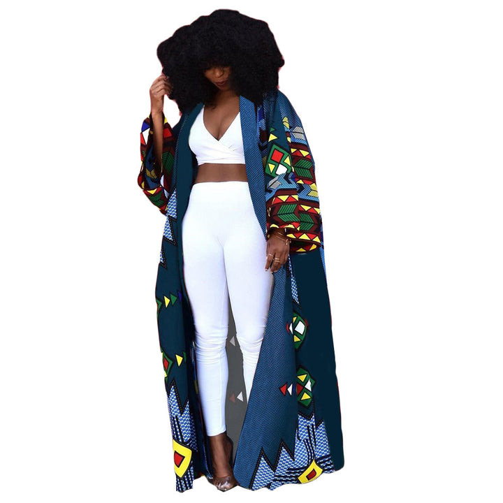 Fashion Temperament Plus Size All-matching Long Loose Printed Cardigan Jacket-Jackets-Zishirts