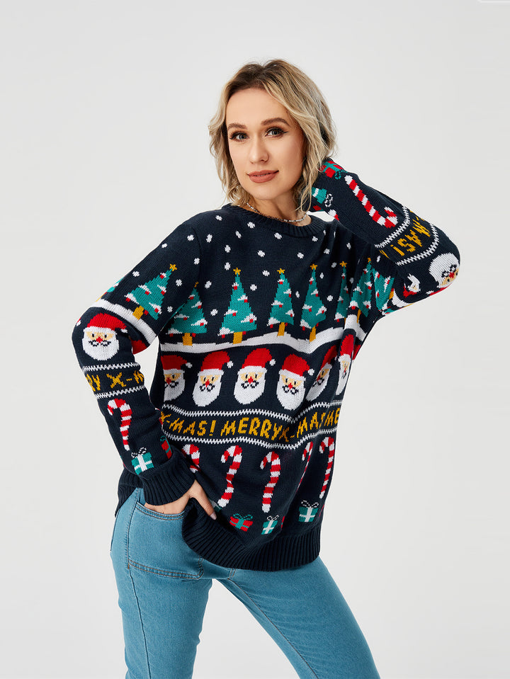 Women's Christmas Sweater Pullover Knitted Jumper Long Sleeve Crew Neck Sweater Shirt-Sweaters-Zishirts