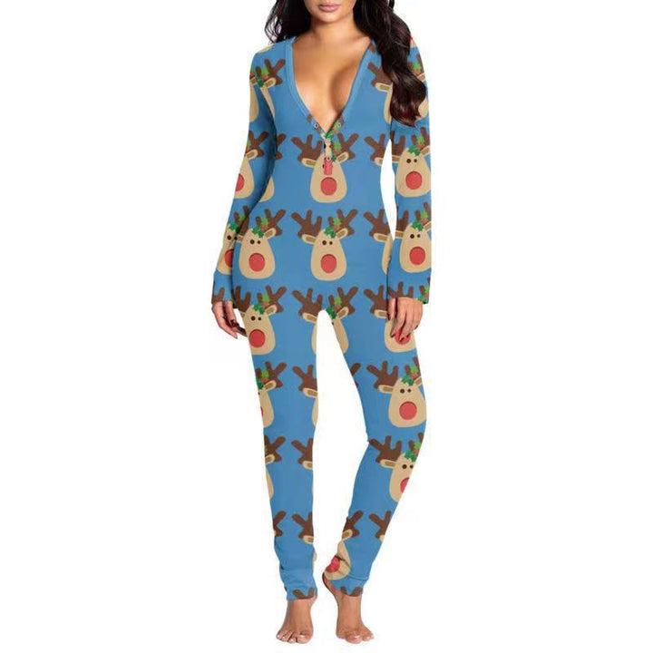 Printed Button Tight Jumpsuit For Women-Women's Outerwear 2023-Zishirts