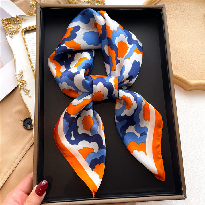 Flower Color Matching Artificial Silk Women's Square Scarf-Scarves & Wraps-Zishirts