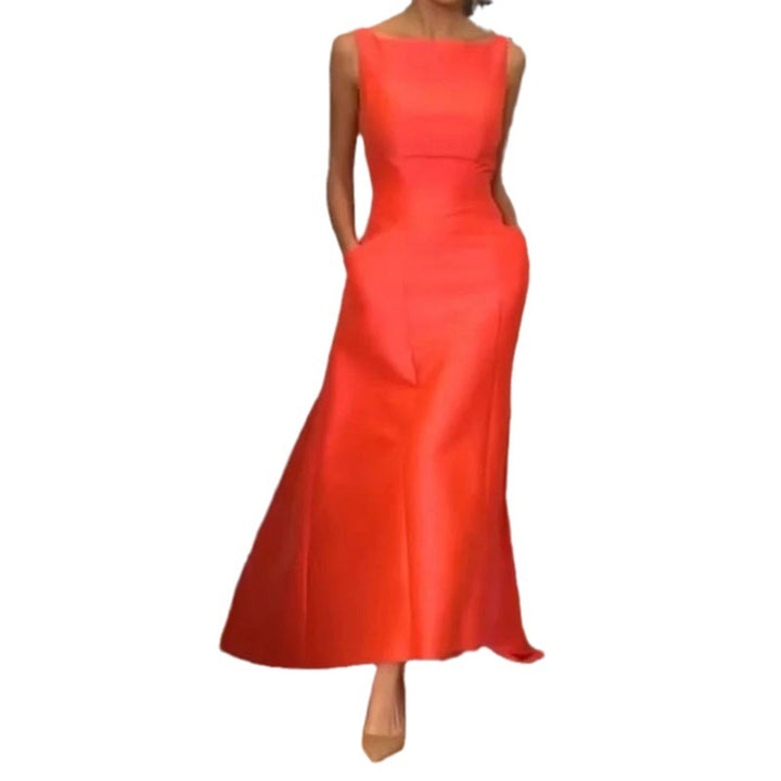 Fashionable Waistband Solid Color Dress-Lady Dresses-Zishirts