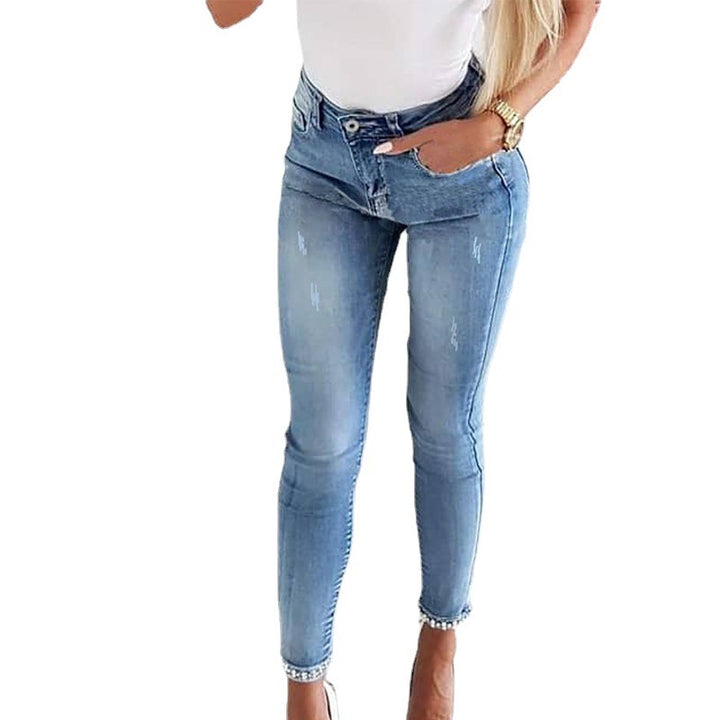 Slim Jeans Women Butterfly Sticky Flower Beaded Split Trousers-Woman Jeans-Zishirts