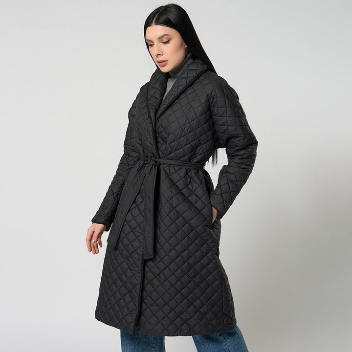 Women's Diamond Plaid Fitted Waist Cotton-padded Coat-Jackets-Zishirts