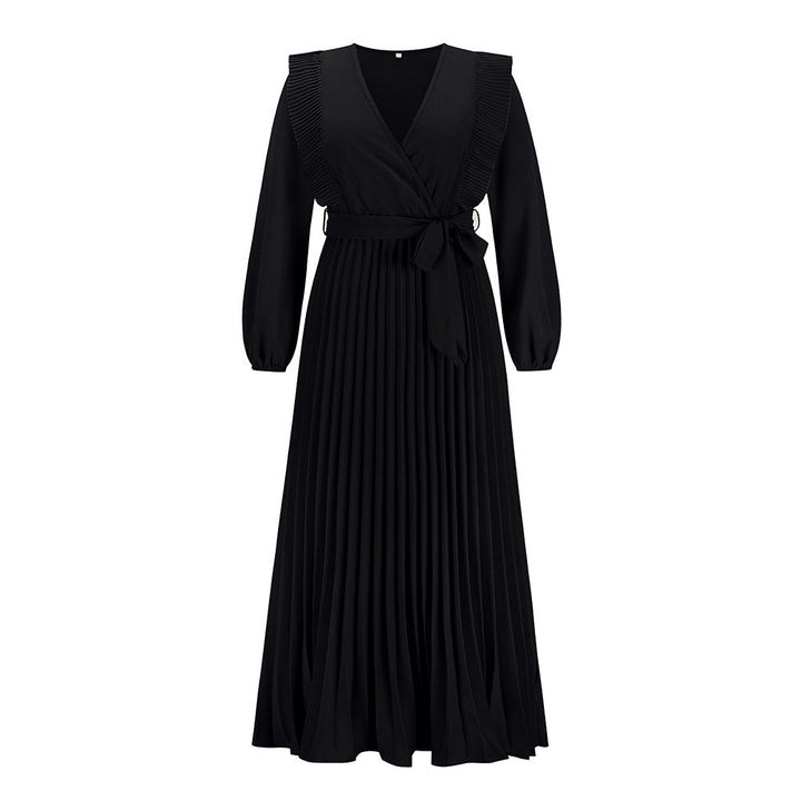 V-neck Swing Pleated Dress-Womens 2024 March-Zishirts