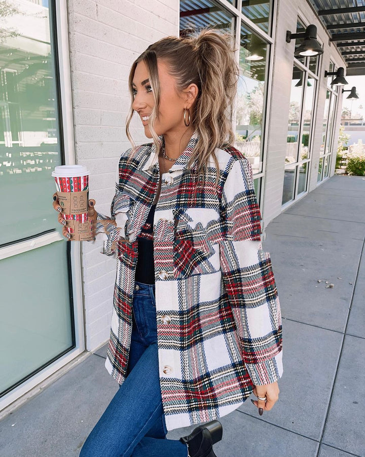 Long Sleeve Loose Women Plaid Coat-Jackets-Zishirts