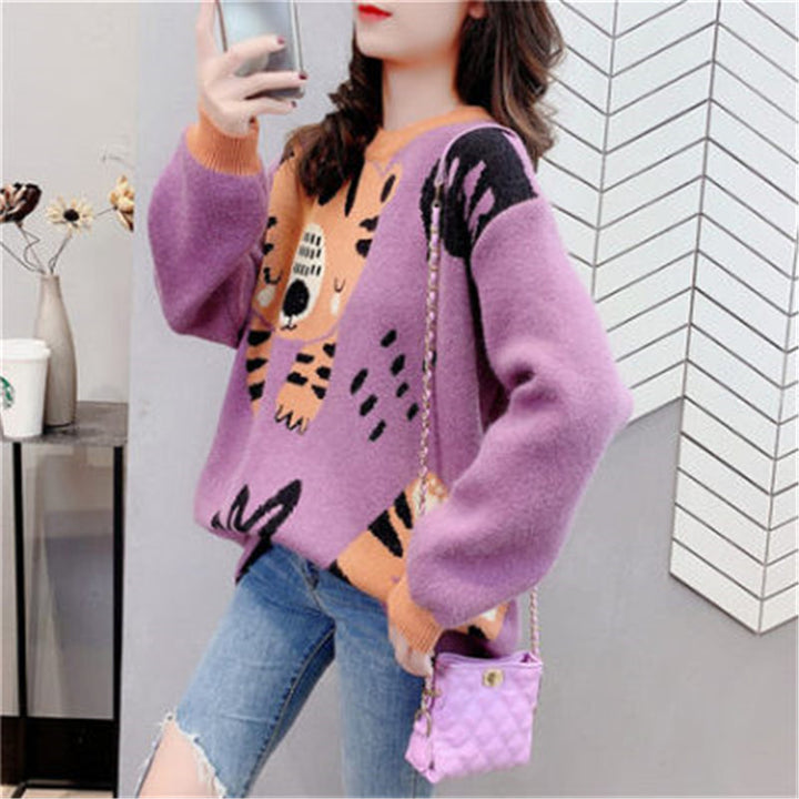 Cashmere Sweater College Style Korean Style Loose And Lazy Style Round Neck Top-Sweaters-Zishirts