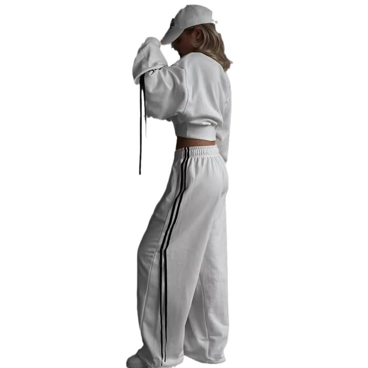 Fashion Casual Set Autumn And Winter Sports Two-piece Ribbon Pullover Sweater High Waist Loose Trousers-Suits & Sets-Zishirts