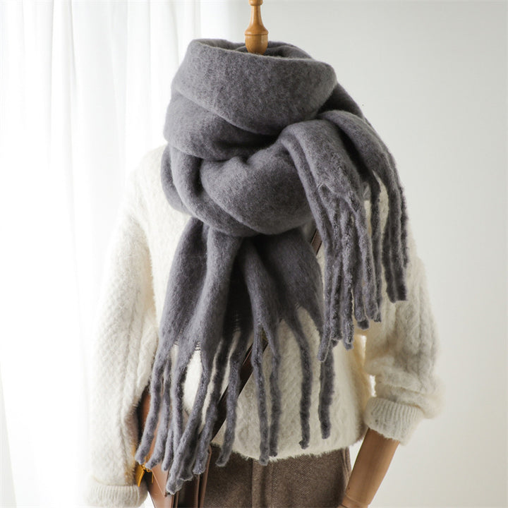 Solid Color Versatile Winter Warm Extended Tassel Scarf-Scarves & Wraps-Zishirts