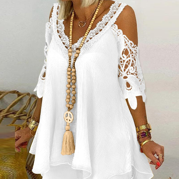 Lace Patchwork Cold-shoulder Top Pants Suit-Lady Dresses-Zishirts