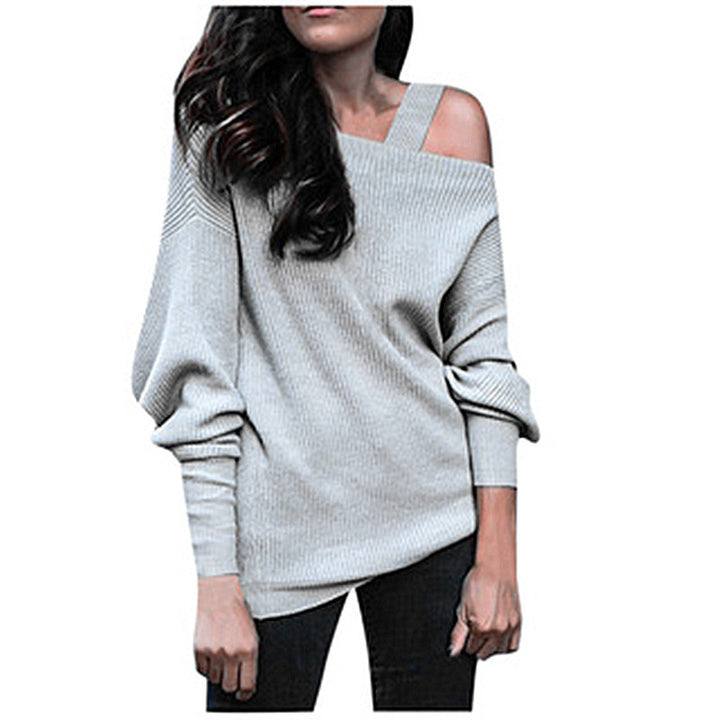 Long Sleeve Solid Color Rib Fabric Shoulder-baring Sweater Sweater-Blouses & Shirts-Zishirts