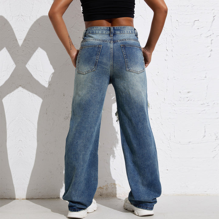 Shascullfites Melody Blue Wash Ripped Retro Stright Leg Jeans Women's Pants Denim Pants Jeans Wide Streetwear-Woman Jeans-Zishirts