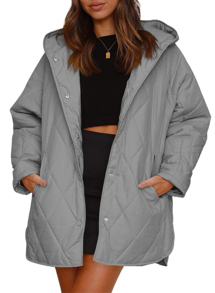 Diamond Quilted Hooded Lightweight Jacket For Women-Jackets-Zishirts