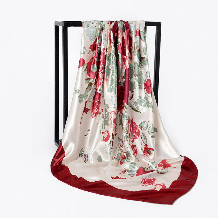 New Elegant Court Rose Silk Satin Large Kerchief Multi-color For Selection-Scarves & Wraps-Zishirts