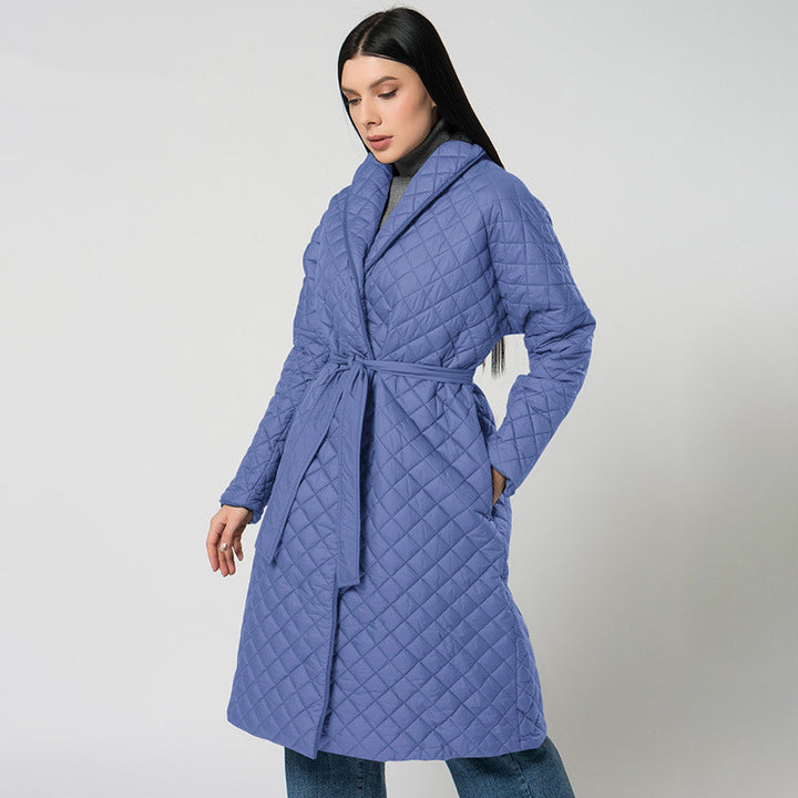 Women's Diamond Plaid Fitted Waist Cotton-padded Coat-Jackets-Zishirts