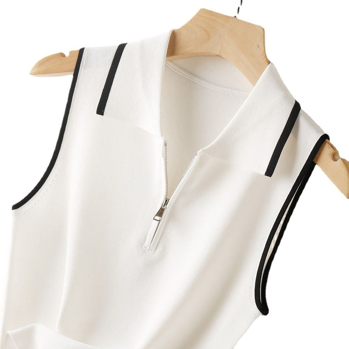 Casual Sweater Collar Size Women's Ice Silk French Style Vest Sleeveless-Womens 2024 March-Zishirts