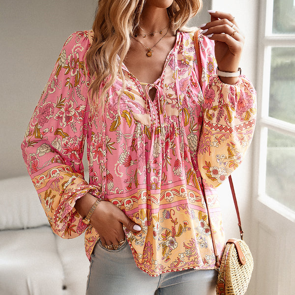 European And American Printed Autumn And Winter Vacation Casual Shirt-Blouses & Shirts-Zishirts