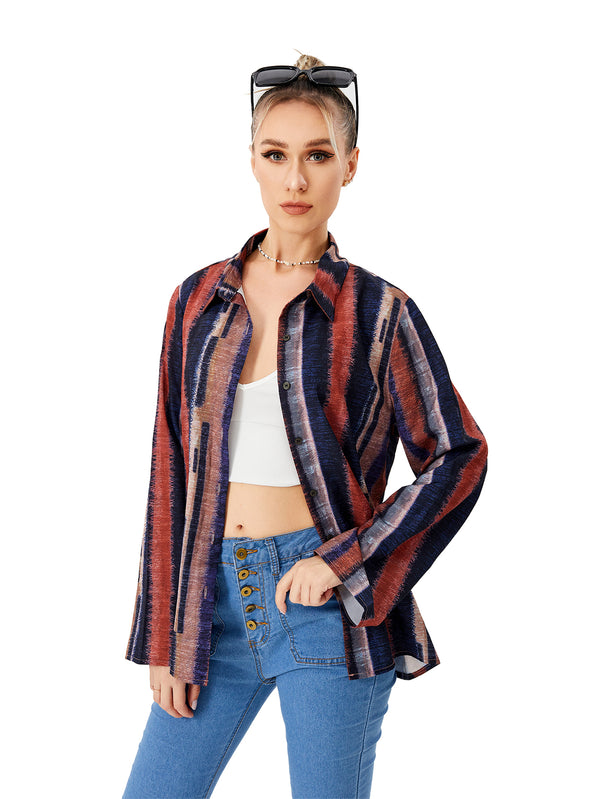 Women's Casual Loose Striped Shirt-Blouses & Shirts-Zishirts