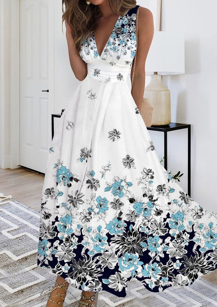 2023 Summer New V-neck Fashion Digital Printing Maxi Dress-Womens 2024 March-Zishirts