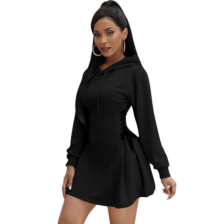 Women's Fashion Casual Hooded Tie Up Dress-Womens 2024 March-Zishirts