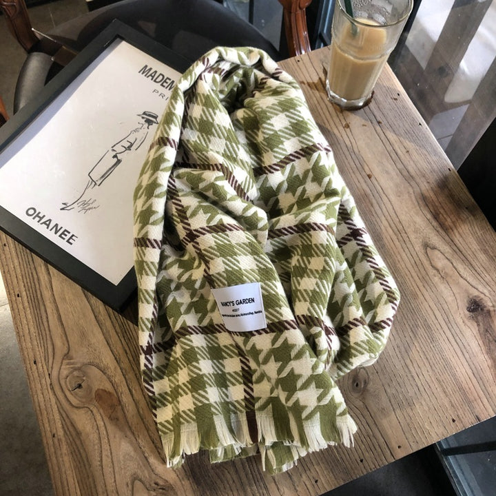 Thousand-bird Check Long Knit Scarf-Scarves & Wraps-Zishirts