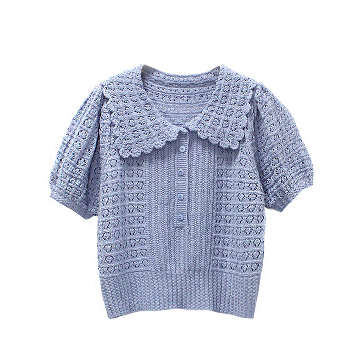 Gentle Hand Crocheting Hollow Knitted Short Sleeve-Sweaters-Zishirts