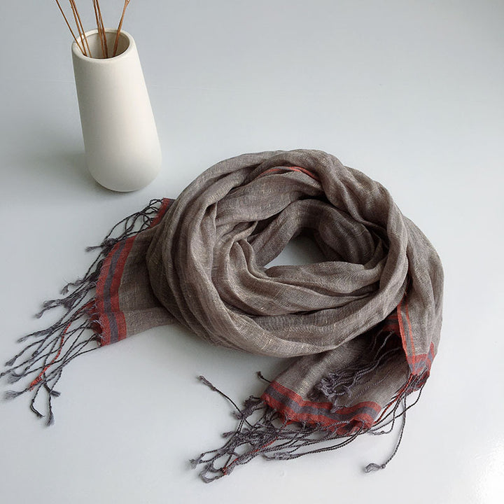 Pure Linen Hemp Gray Men's And Women's All-match Oversized Scarf-Scarves & Wraps-Zishirts