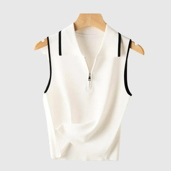 Casual Sweater Collar Size Women's Ice Silk French Style Vest Sleeveless-Womens 2024 March-Zishirts