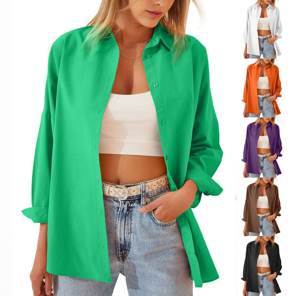 Women's Shirt Jacket Long Sleeve Blouse Button Down Tops Candy Color Shirt-Jackets-Zishirts