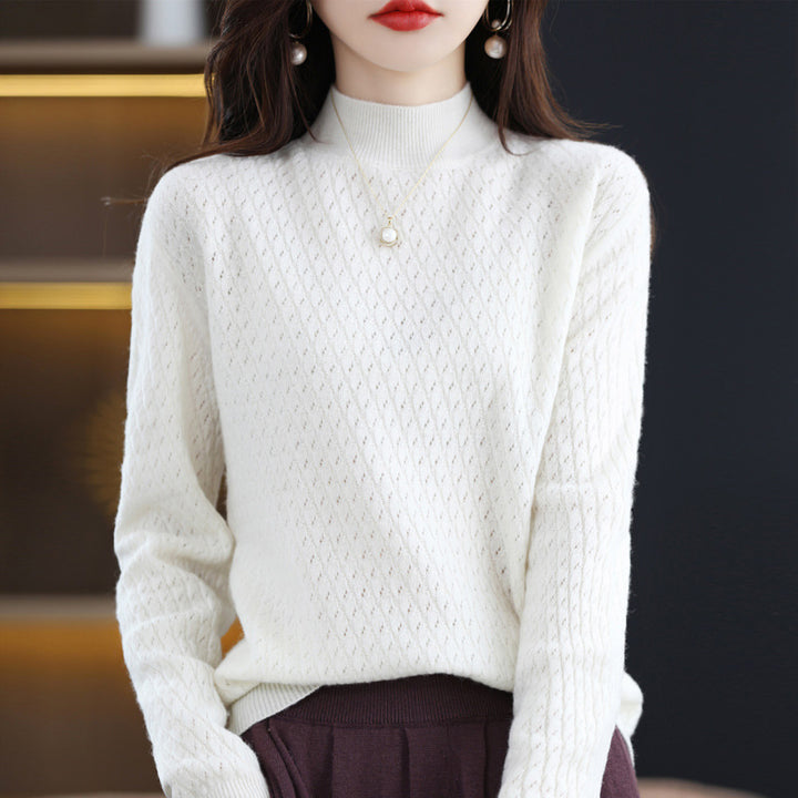 100 Pure Wool Women's Half Turtleneck Knitted Bottoming Shirt Sweater-Sweaters-Zishirts