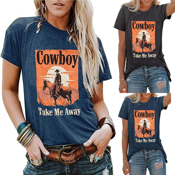 European And American Western Printed Short Sleeve Women's Summer T-shirt-Blouses & Shirts-Zishirts