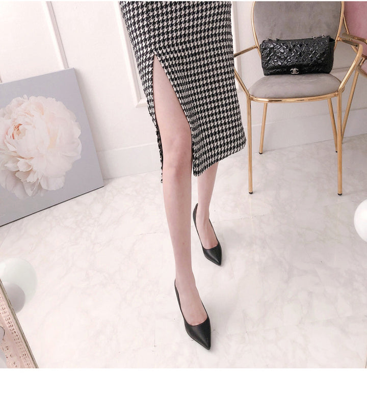 Slim Fit Houndstooth Coat Women-Suits & Sets-Zishirts