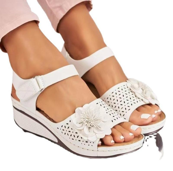 Women's Summer Plus Size Hollow-out Flower Platform Wedge Sandals-Womens Footwear-Zishirts