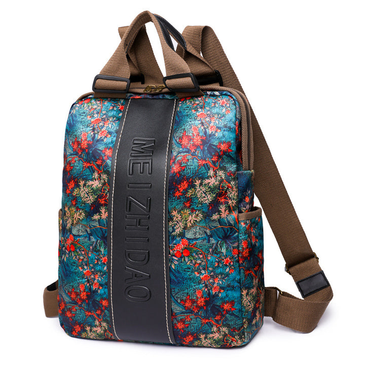 Retro Printed Wear-resistant Splash Proof Large Capacity Stitching Backpack For Women-Women's Bags-Zishirts